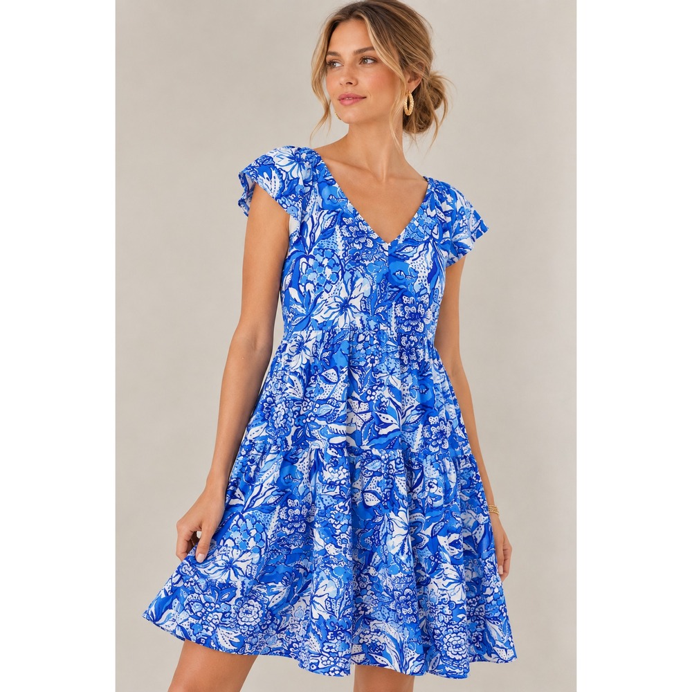 Lilly Pulitzer Kawai Swing Dress Sz XS Blue Tiered Flare Resort Vacation Cruise